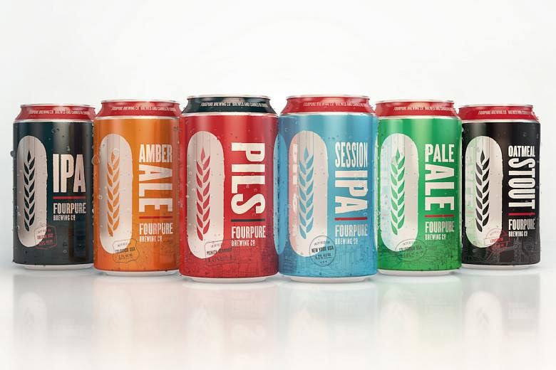 Thomas (far left) and Daniel Lowe (left) are brothers and co-founders of Fourpure Brewing Company, whose range of canned craft beers (below) is featured at the Singapore Craft Beer Week.