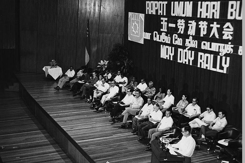 The Singapore Conference Hall in Shenton Way was the site of many a May Day Rally, including this one in 1973. It was also where the Speak Mandarin Campaign was first launched.