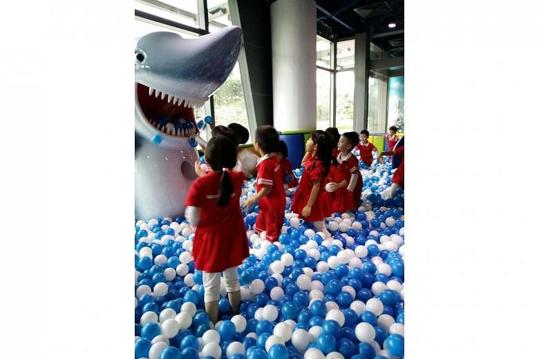 Children from pre-school chain MindChamps were among the first to check out the Shark Ball Pool and other features at Pororo Park Singapore, which opened officially yesterday. The park, a 1,000 sq m indoor playground in Marina Square, is themed after