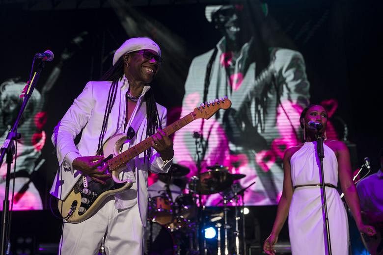 Chic featuring Nile Rodgers (left) on the first night of the alternative outdoor festival. Local rapper Shigga Shay belting out his hits in a half-hour set.