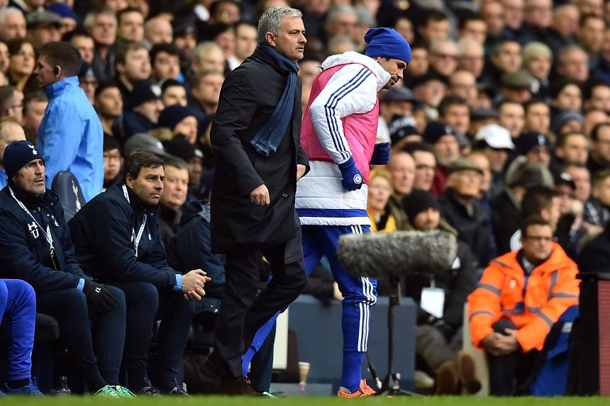 Chelsea striker Diego Costa warming up but he was not called upon by manager Jose Mourinho.