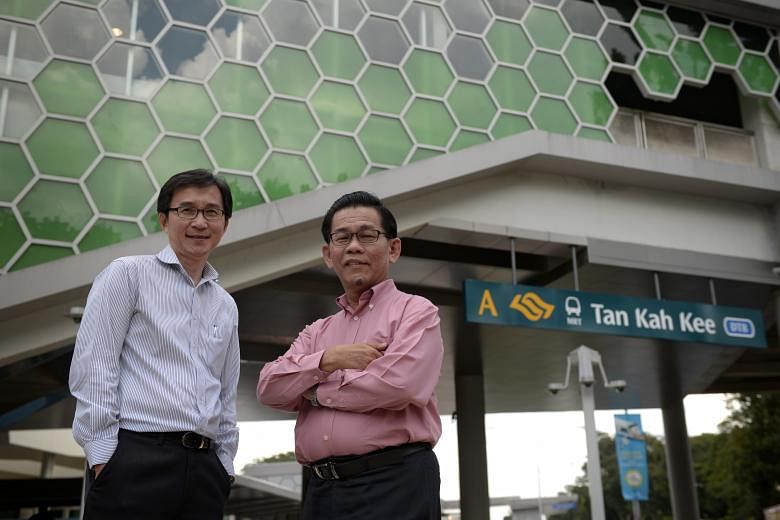 The sudden bankruptcy of Austrian contractor Alpine Bau shocked LTA project directors Ng Kee Nam (left) and Tan Kian Thong. However, they and their team slogged to ensure the line opens as planned.