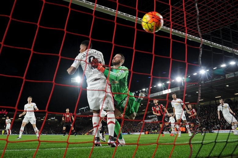 United's David de Gea has no answer to Bournemouth's first goal, from Junior Stanislas (not pictured), in the 2-1 defeat on Saturday.