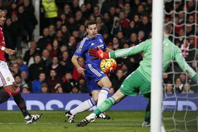Chelsea's Cesar Azpilicueta has a shot saved by Manchester United's goalkeeper David de Gea during the 0-0 stalemate at Old Trafford.