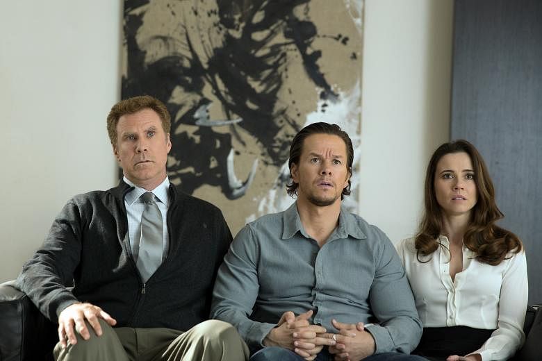 Linda Cardellini as Sara (right) with her husband, played by Will Ferrell ( left) and ex-husband, played by Mark Wahlberg (centre).