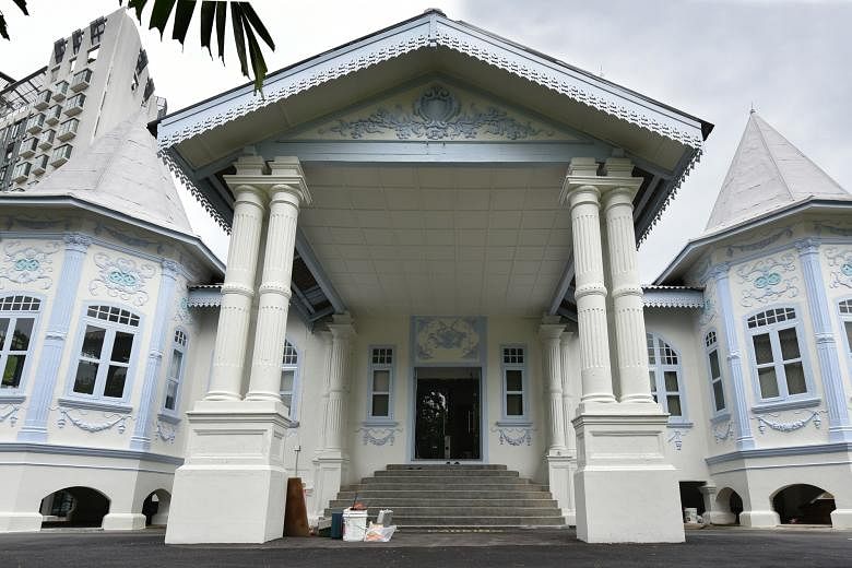 144 Moulmein Road was built in the 1920s and gazetted as a conserved building in June 2014. It looks like a European-style house, with its decorative trimmings and corner turrets. The awning above the main doorway features Chinese motifs such as butt