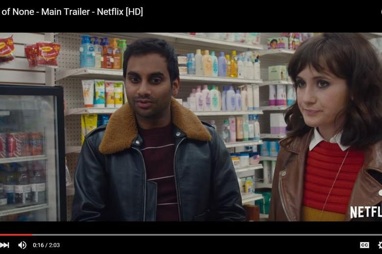 Netflix Singapore offerings include Master Of None, starring Aziz Ansari and Noel Wells (both left).