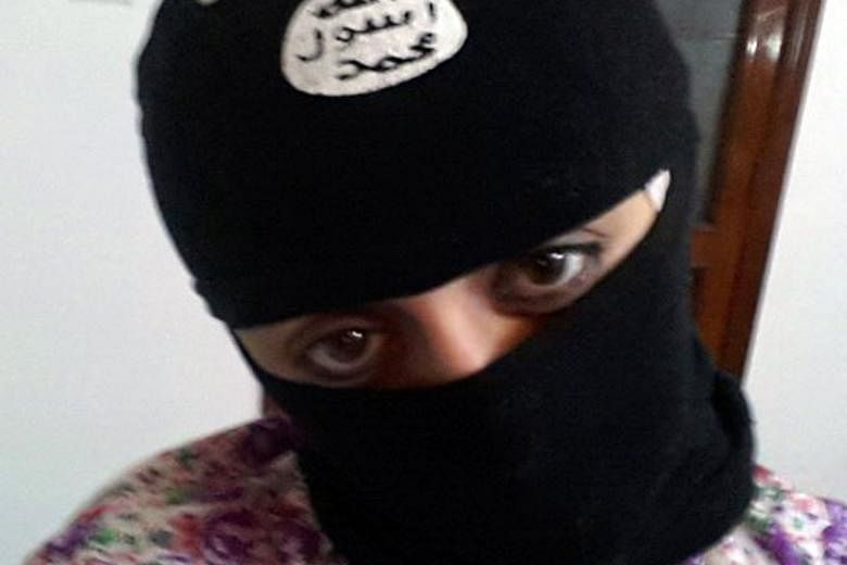 Clockwise from far left: Video footage from East Midlands Airport showing Shakil on her way to boarding a flight to Turkey with her child in 2014; an image from her mobile phone showing her wearing a balaclava with ISIS' logo on it; another image sho