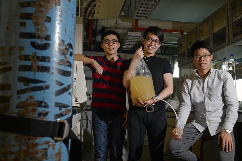 From far left: Mr Vincent Loka, Mr Lim Chong Tee and Mr David Pong are part of the team behind local start-up WateROAM, which designs portable water-filtration systems. WateROAM was one of the groups featured as part of the project last year.