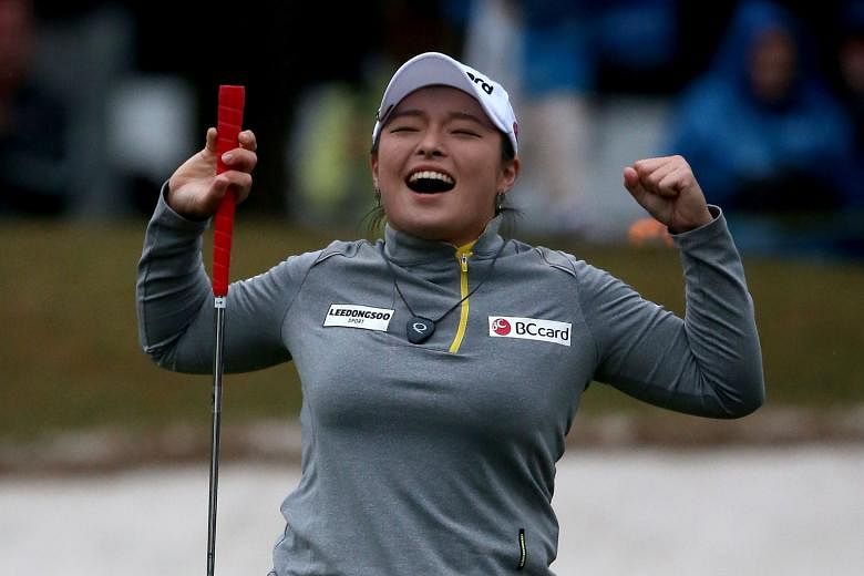 An ecstatic Jang Ha Na after sinking a birdie putt to clinch her first LPGA Tour title. She had had four runner-up placings last year and found her inability to break through - while many of her Korean friends won on the tour - heartbreaking.