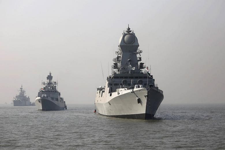 Indian Navy warships during a media event off the coast of Mumbai in December. Pakistan, despite modernisation of its navy, will find it difficult to tackle India's formidable naval arsenal alone. Hence its dependence on China.