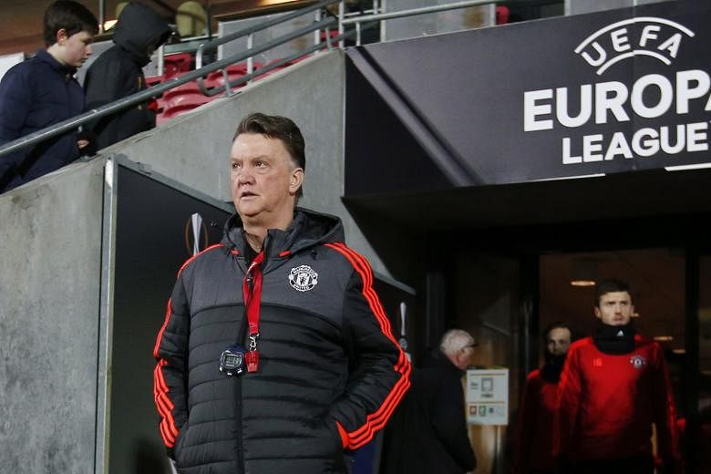 A pensive United manager Louis van Gaal before training in Denmark ahead of last week's game against Midtjylland, who stunned his team 2-1 in the Europa League round of 32 first leg.