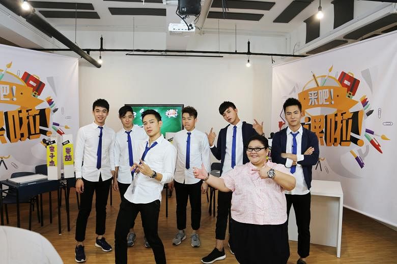 Online variety show Freshmen stars (from left) Gavin Teo, Zong Zijie, Jerald Foo, Timothy Chan, Aloysius Pang, Michelle Tay and Xu Bin.