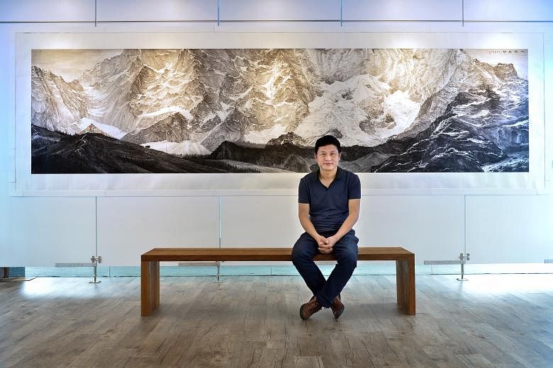 Chinese painter Gui Zhaohai's (above) works at his Singapore debut exhibition mostly depict scenes from the Sichuan-Tibetan Highlands.