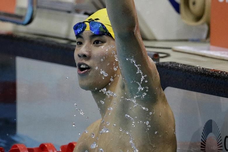 Malaysian swimmer Welson Sim showing his delight after meeting the Rio 'A' cut in the 400m freestyle last night.
