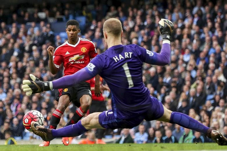 Manchester United forward Marcus Rashford finishes past City goalkeeper Joe Hart to score the game's only goal on Sunday. The teenager's winner has fuelled his manager's confidence in his side to snatch a Champions League qualifying spot from their c
