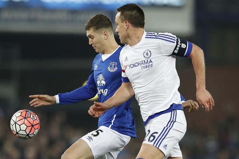 Chelsea's John Terry (right) in action against Everton's John Stones. If Stones showed reliable and consistent progress, there would be no talk of Terry, at age 35, returning to don England's colours at Euro 2016.
