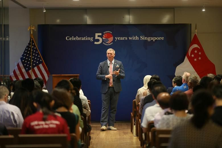 Mr Wagar speaking at last night's event to commemorate the 50th anniversary of diplomatic ties between the US and Singapore at Library@Orchard.
