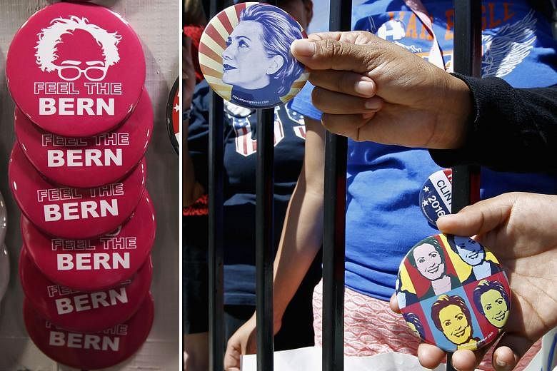 The US presidential candidates have come up with creative campaign buttons to get their message across to voters as they battle for their party's nomination ahead of this week's primary contests. And supporters are snapping up the buttons of (anti-cl