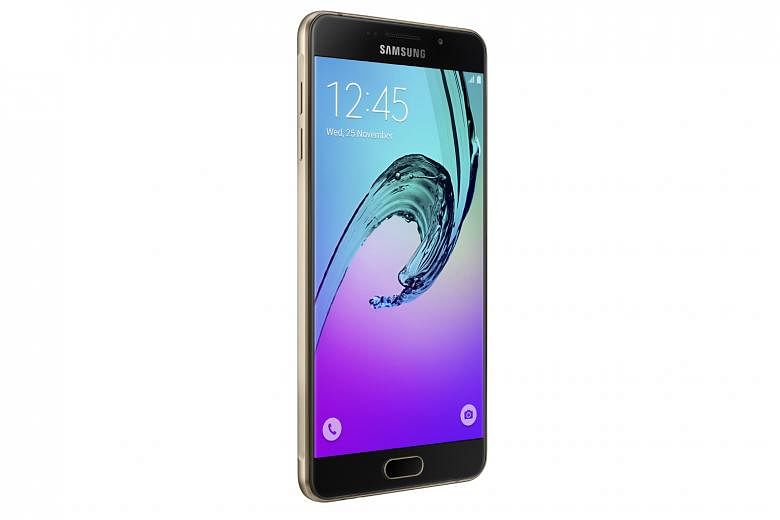 The new Samsung Galaxy A7 has a fingerprint sensor on its a luxe glass-and-metal body.
