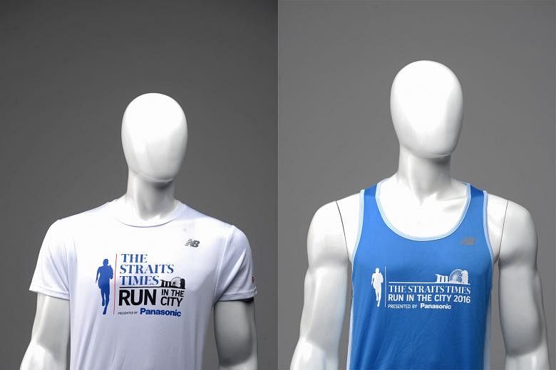 Dr Kannan Kaliyaperumal (left) was one of the speakers at yesterday's talk, the first in a month-long programme of talks and running clinics for ST Run participants. Those taking part will be given running tops (right). The run will be held on May 22