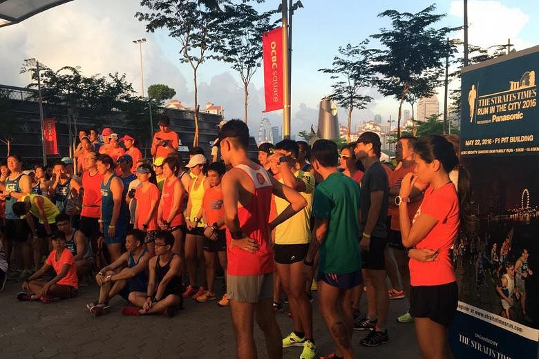 A total of 80 runners took part in the final training run for The Straits Times Run in the City at the Sports Hub yesterday morning. The training run was exclusive to participants of the 18.45km race category and was conducted by Running Department. 