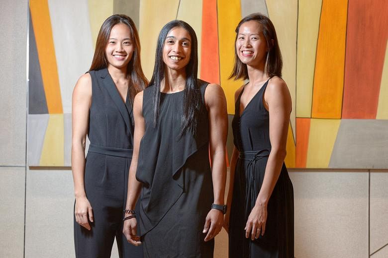 From left: Netball Hall of Famers Lin Qingyi, Premila Hirubalan and Chen Hui Fen say they are retiring from the Singapore national team to make way for new blood. They have won a slew of honours, including the Asian title and SEA Games gold.
