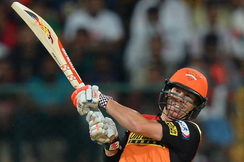 Sunrisers Hyderabad captain David Warner on the way to top-scoring for his side with 69 in 38 balls in the final against Royal Challengers Bangalore on Sunday.