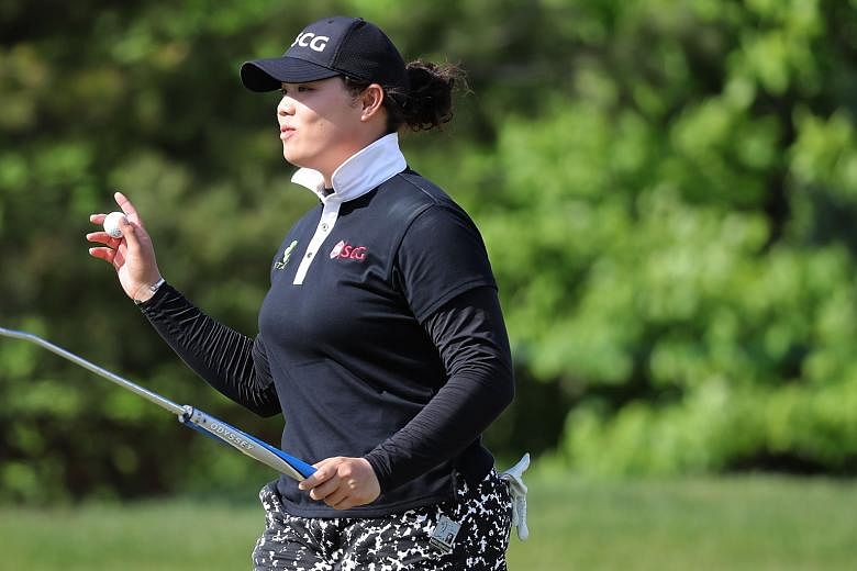 Thai star Ariya Jutanugarn acknowledging fans after making her putt on the fourth green in the final round, in which she carded a 67 to win the Volvik Championship by five shots.