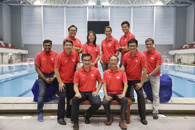 SSA president Lee Kok Choy's (front row, third from right) team to stand for re-election at the June 30 AGM includes two fresh faces - Tan Yew Khuan (back row, second from left) and Bervyn Lee (front row, right).