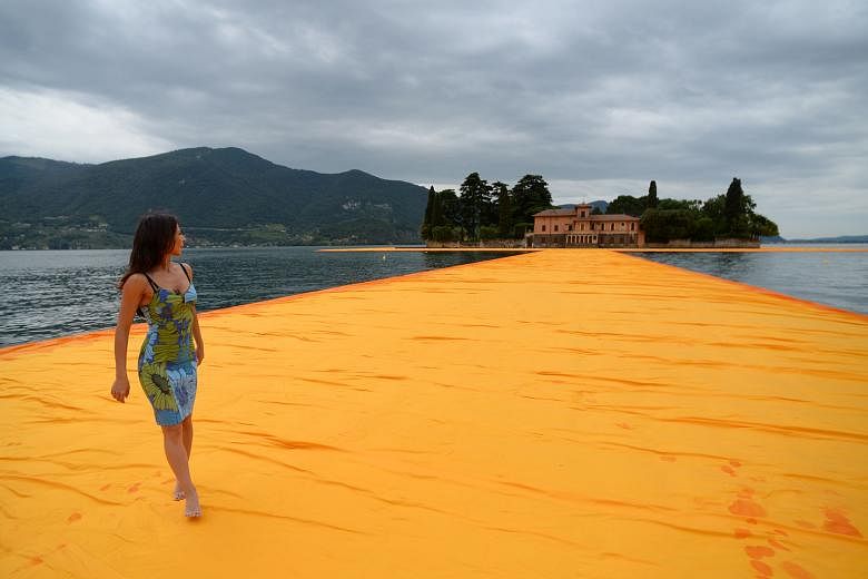 Christo's The Floating Piers (above) on the Lake Iseo is his first outdoor installation since 2005.