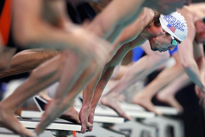 Michael Phelps on the starting blocks at the Austin Elite Invite earlier this month. He has found new purpose in life thanks to fatherhood, while swimming no longer consumes his every waking hour.