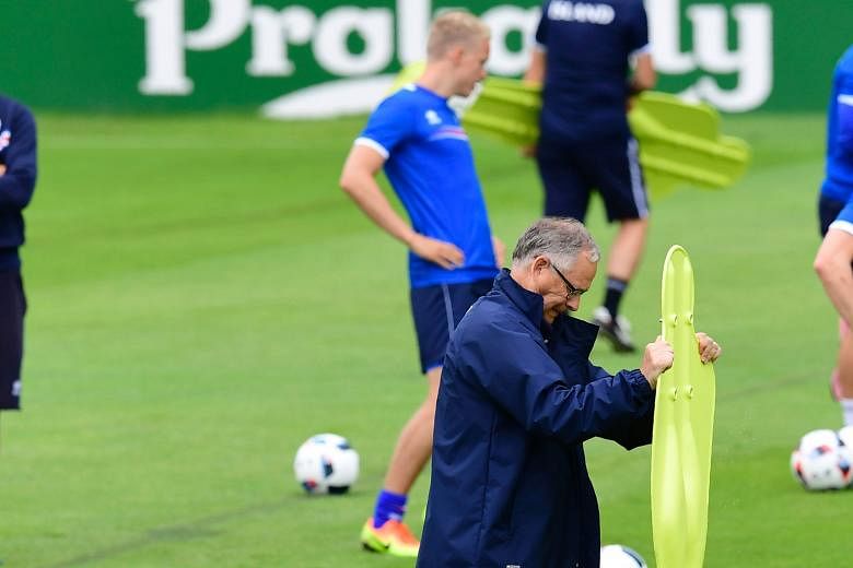 Iceland coach Lars Lagerback during a training session at the team's camp in Annecy, ahead of the quarter-final match against France today.