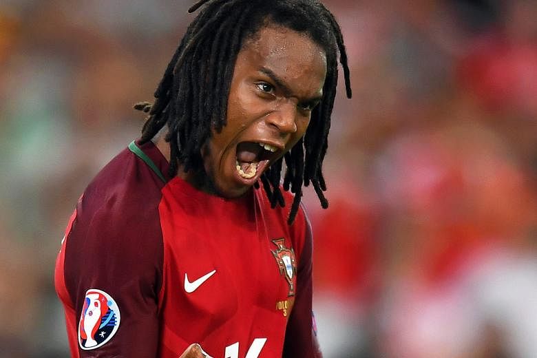 Renato Sanches roars in delight after converting his spot kick for Portugal during their penalty shoot-out win over Poland. His muscular physique has led to persistent questions on whether he is just 18 years old.