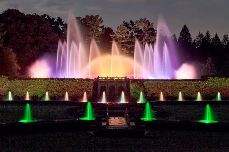 Rainbow-coloured plumes appear during a summer show at Longwood Gardens in Kennett Square, Pennsylvania.