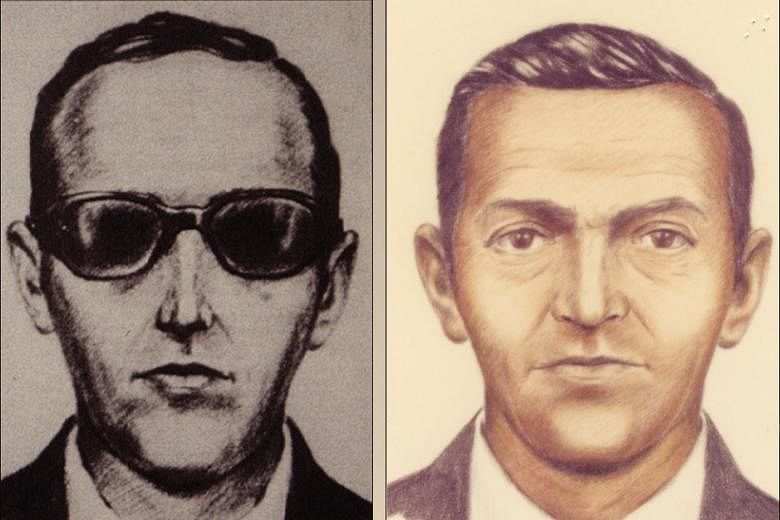 Sketches released by the FBI of Cooper, a "quiet man" in his 40s, who vanished in 1971 with US$200,000 in cash after hijacking a commercial plane.