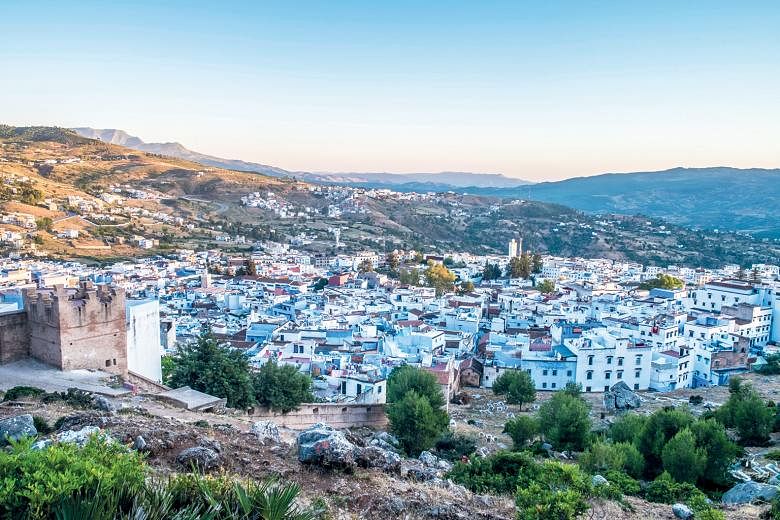 The mountain town of Chefchaouen in Morocco, which is famous for its blue buildings, is about a 11/2-hour drive from Banyan Tree Tamouda Bay resort.