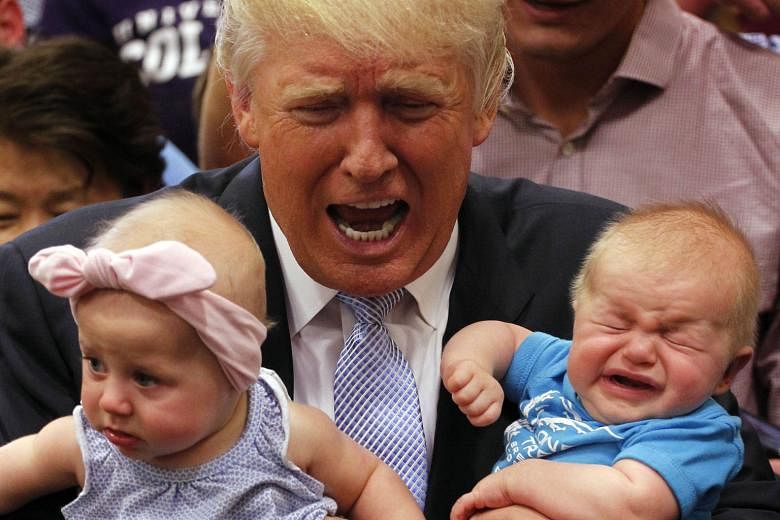 Mr Trump, seen here with two young rally attendees in Colorado Springs, Colorado, last Friday, may have something to cry about with a disapproval rating of 57 per cent going by recent averages. But that is just above Mrs Clinton's 55 per cent. When i