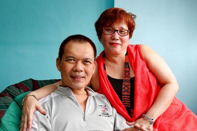 After losing most of his hearing to a GBS infection last year, Mr Sim now relies on his wife, Madam Chew, to be his "ears" at the coffee shop and at investment seminars. To communicate, he types on his iPad or writes on paper.