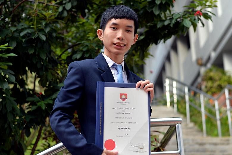 Ng Thian Ping from Assumption Pathway School received the Lee Hsien Loong Award for Special Achievement yesterday. The award honours one outstanding student each from NorthLight School and APS.