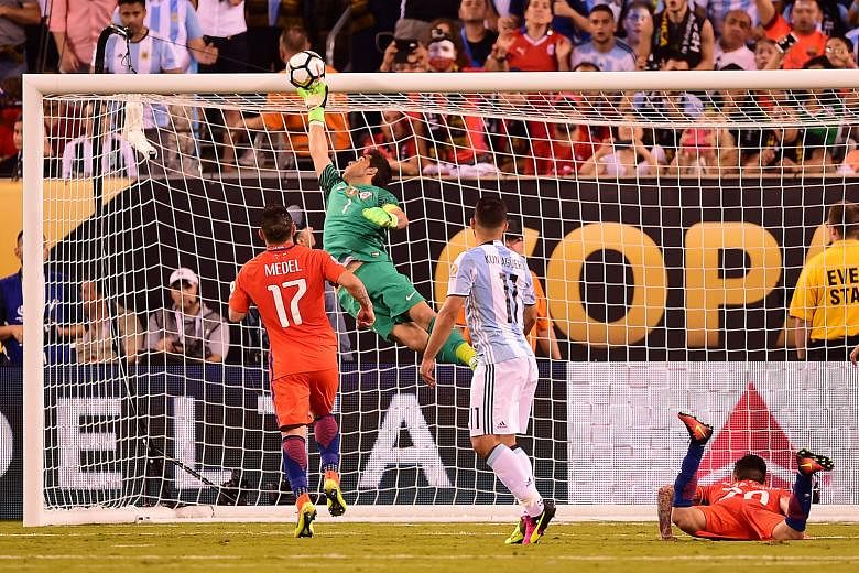 Claudio Bravo pulling off a save for Chile during the Copa America Centenario final in June. "He has experience, anticipates situations not in the box, in front of the box, good in the build-up plays, quick under the posts," said Manchester City mana