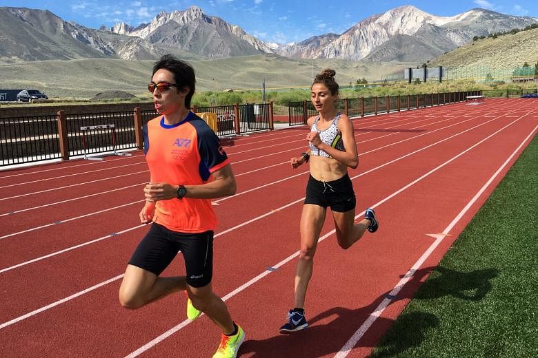 Soh Rui Yong pounding the track with his training partner Alexi Pappas. Despite being unable to find a cure for tissue inflammation affecting his left foot, Soh will run the Chicago Marathon on Oct 9.