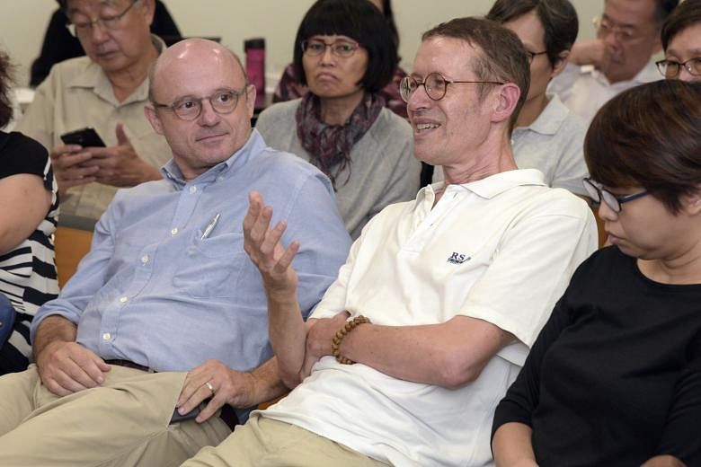 Big Read Meet regulars Hans Schniewind (far left) and Jean-Michel Bardin say Singaporeans are lucky as train breakdowns are part and parcel of life in most other countries.