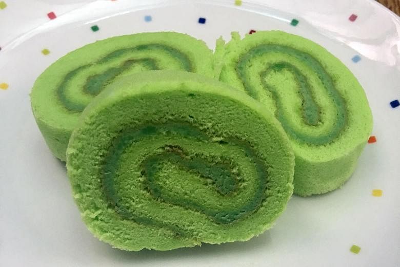 The Kaya Swiss Roll is soft and eggy and filled with fragrant green coconut jam.
