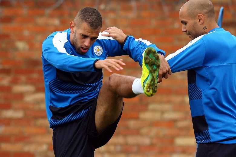 Algerian Islam Slimani, the Foxes' new arrival from Sporting Lisbon, training on the eve of their first-ever home Champions League tie.