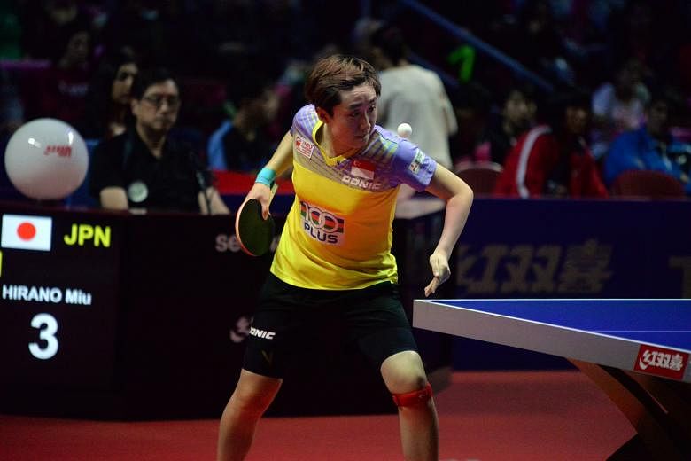 Feng Tianwei in action against Miu Hirano of Japan in the ITTF Women's World Cup semi-finals in Philadelphia yesterday (Sunday night US time). The world No. 6, who was the top seed, was beaten 4-2 by her 16-year-old opponent, who went on to win the t