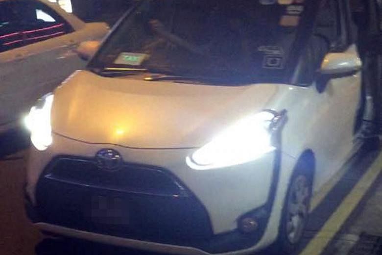 A Toyota Sienta with an Uber logo and an LED taxi sign was parked outside Mustafa Centre recently. The picture was posted two weeks ago by Facebook user Mohamed Hanas.