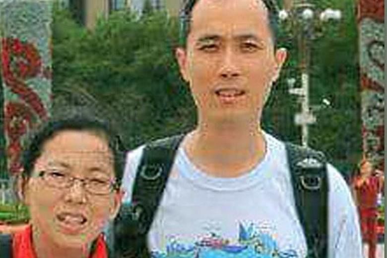 Stock investor Wang Chan Foo was found on a ledge above the ground floor of a block in Novena Suites, a condominium in Moulmein Road, last Saturday. His wife Ng Soo San, a part-time accountant, was found in a 13th-floor unit in the same block with st