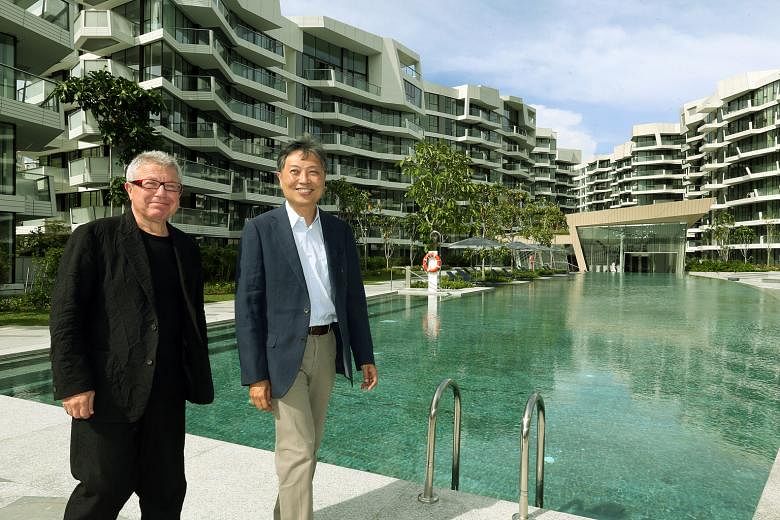 Keppel Land's general manager of marketing Albert Foo and Mr Daniel Libeskind, the architect for Corals at Keppel Bay (above) and its sister development, Reflections at Keppel Bay. The developer began handing over units at Corals at Keppel Bay to buy