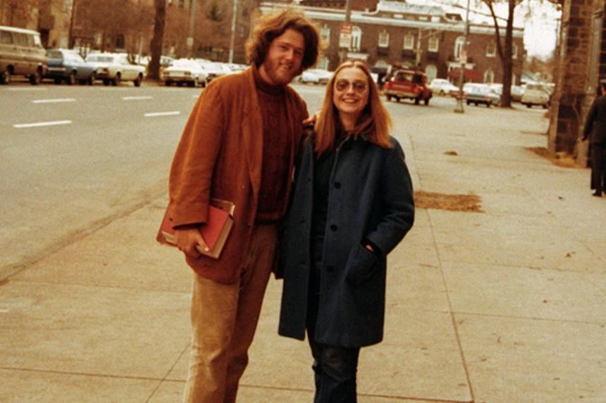Above: Mrs Clinton on the last day of the Democratic National Convention in July which saw her accepting the party's nomination for president. Left: Bill Clinton and Hillary Rodham during their Yale Law School days in the 1970s.